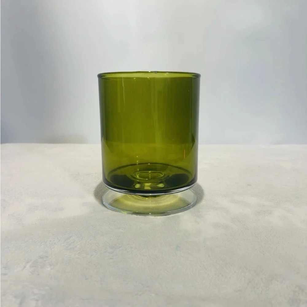 Crate&Barrel London Mini Hurricane Candle Holder Olive Green Glass Pedestal 5.5T - Picture 4 of 13